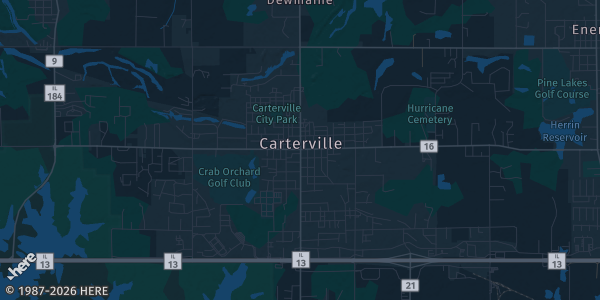 Map of Cartersville, IL. The exact address of F Wing Conference Center-John A. Logan College is not known, so the map shows the area rather than a specific building.