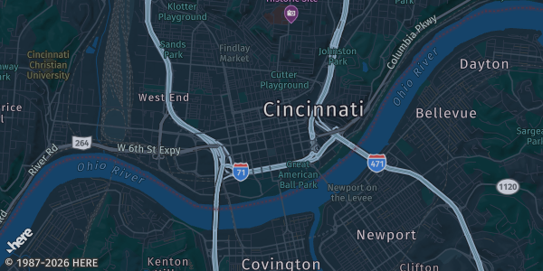 Map of Cincinnati, OH. The exact address of Oak Hills United Methodist Church is not known, so the map shows the area rather than a specific building.