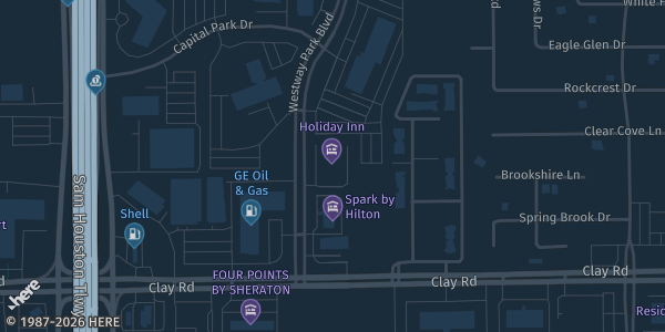 Map showing Holiday Inn Westway Park Hotel in Houston, TX.
