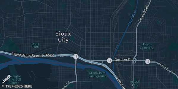 Map of Sioux City, IA. The exact address of Southern Hills Mall is not known, so the map shows the area rather than a specific building.