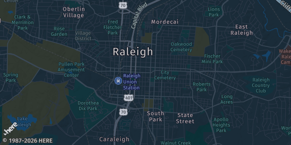 Map of Raleigh, NC. The exact address of Exposition Center, NC State Fairgrounds is not known, so the map shows the area rather than a specific building.