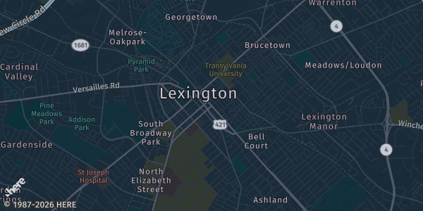 Map of Lexington, KY. The exact address of Central Bank Center - Exhibit Hall C is not known, so the map shows the area rather than a specific building.