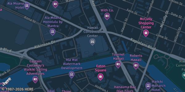 Map showing Hawaii Convention Center in Honolulu, HI.