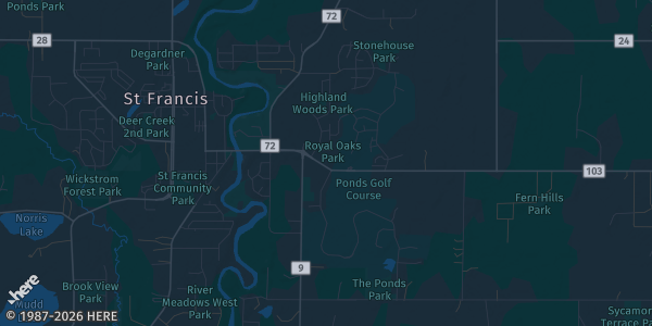 Map of Saint Francis, MN. The exact address of St. Francis American Legion is not known, so the map shows the area rather than a specific building.