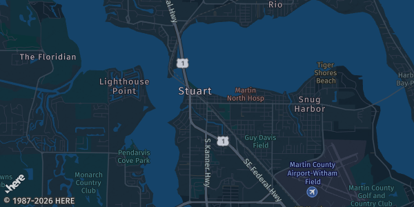 Map of Stuart, FL. The exact address of The Flagler of Stuart is not known, so the map shows the area rather than a specific building.
