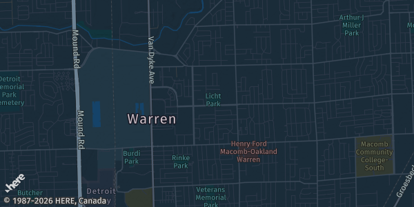 Map of Warren, MI. The exact address of Super Bash Brothers Palooza is not known, so the map shows the area rather than a specific building.