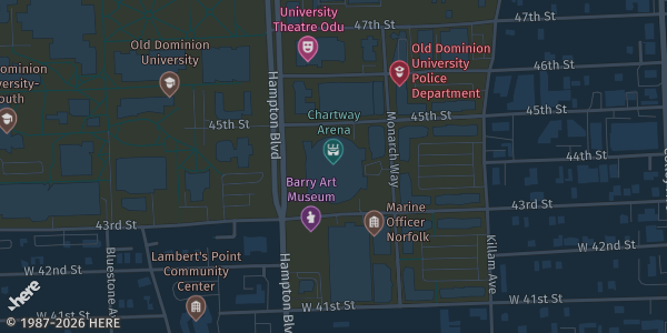 Map showing ODU Chartway Arena in Norfolk, VA.