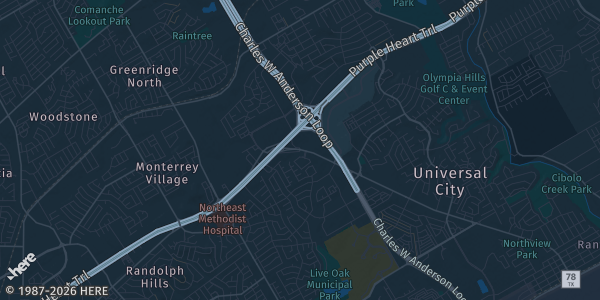 Map of Live Oak, TX. The exact address of Live Oak Hilton Garden Inn is not known, so the map shows the area rather than a specific building.