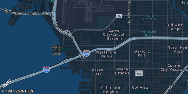 Map of Tampa, FL. The exact address of Holiday Inn Tampa Westshore is not known, so the map shows the area rather than a specific building.