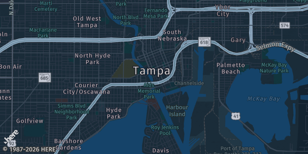 Map of Tampa, FL. The exact address of Holiday Inn Tampa Airport - Westshore is not known, so the map shows the area rather than a specific building.