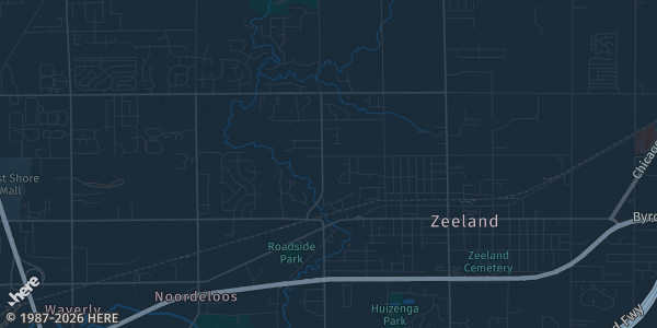 Map of Zeeland, MI. The exact address of Community Reformed Church is not known, so the map shows the area rather than a specific building.