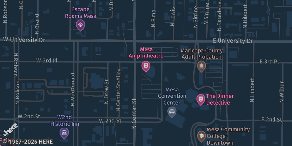 Map showing Mesa Convention Center in Mesa, AZ.