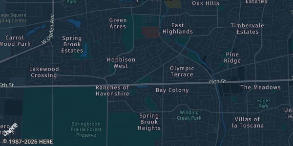 Map of Aurora/Naperville, IL. The exact address of Aurora/Naperville IL is not known, so the map shows the area rather than a specific building.