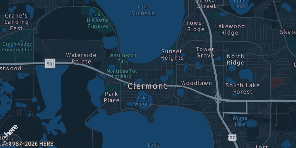 Map of Clermont, FL. The exact address of Clermont City Center is not known, so the map shows the area rather than a specific building.