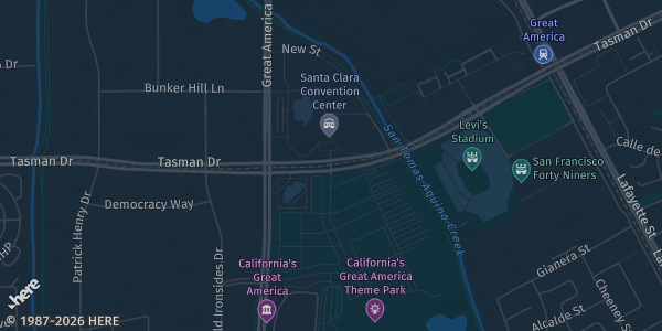 Map showing Santa Clara Convention Center in Santa Clara, CA.