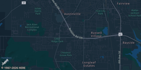 Map of Decatur, AL. The exact address of Tennessee Valley Cards & Collectables Show is not known, so the map shows the area rather than a specific building.