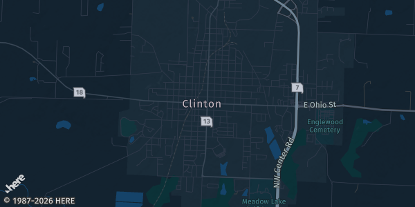 Map of Clinton, MO. The exact address of Benson Center is not known, so the map shows the area rather than a specific building.