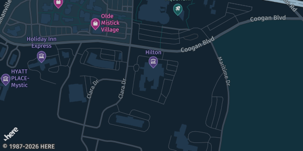 Map showing Hilton Mystic in Mystic, CT.