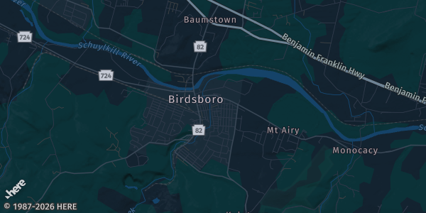 Map of Birdsboro, PA. The exact address of BlackJax American Pub & Grill is not known, so the map shows the area rather than a specific building.
