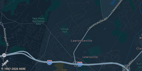 Map of Lawrenceville, NJ. The exact address of Quaker Bridge Mall is not known, so the map shows the area rather than a specific building.