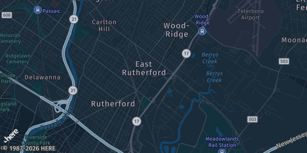 Map of East Rutherford, NJ. The exact address of American Dream Events Center is not known, so the map shows the area rather than a specific building.