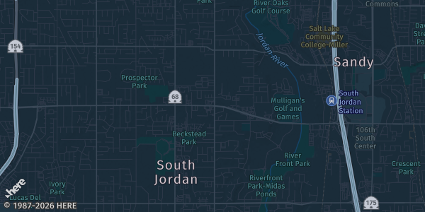Map of South Jordan, UT. The exact address of Embassy Suites South Jordan is not known, so the map shows the area rather than a specific building.
