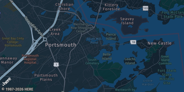 Map of Portsmouth, NH. The exact address of The Black Rock Social Club is not known, so the map shows the area rather than a specific building.