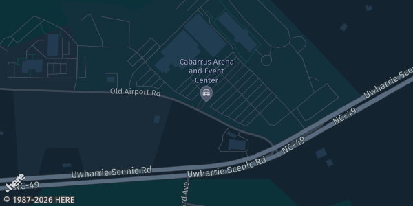 Map showing Cabarrus Arena & Event Center in Concord, NC.