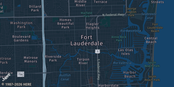 Map of Ft. Lauderdale, FL. The exact address of Rodeway Inn is not known, so the map shows the area rather than a specific building.