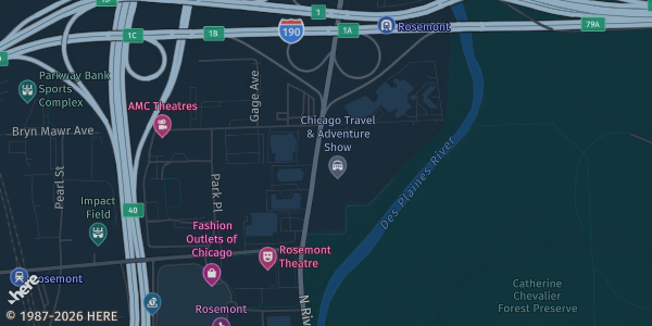 Map showing Donald Stephens Convention Center in Rosemont, IL.