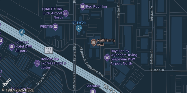 Map showing DoubleTree by Hilton DFW Airport North in Irving, TX.