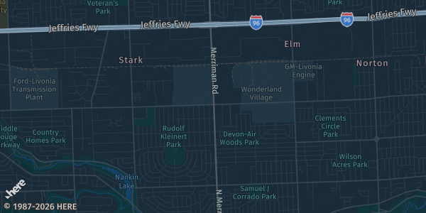 Map of Livonia, MI. The exact address of Livonia Elks Lodge is not known, so the map shows the area rather than a specific building.
