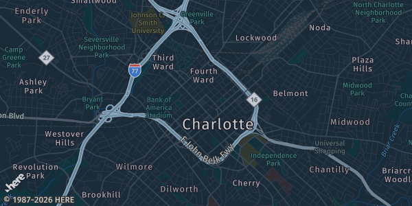 Map of Charlotte, NC. The exact address of Lower Level Center Court Northlake Mall is not known, so the map shows the area rather than a specific building.