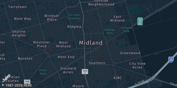 Map of Midland, TX. The exact address of Genesis Events Center is not known, so the map shows the area rather than a specific building.