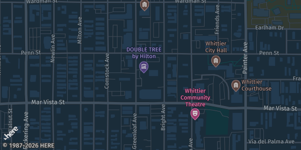 Map showing DoubleTree by Hilton Whittier Los Angeles in Whittier, CA.