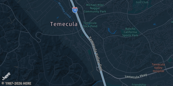 Map of Temecula, CA. The exact address of The Reptile Shop is not known, so the map shows the area rather than a specific building.