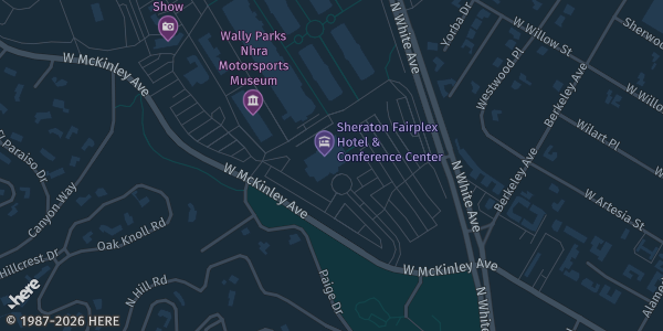 Map showing Sheraton Fairplex Conference Center, Exhibit Hall in Pomona, CA.