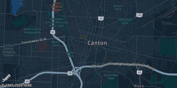 Map of Canton, OH. The exact address of Stark County Fairgrounds Exhibit Hall is not known, so the map shows the area rather than a specific building.