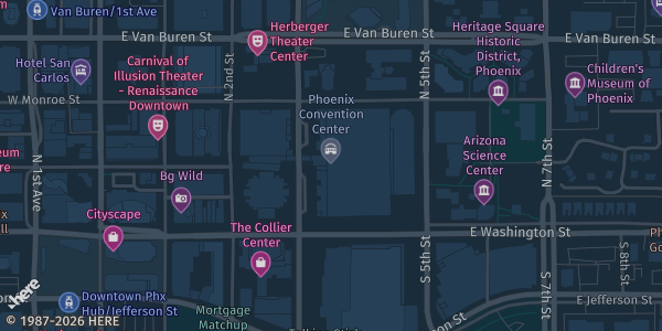 Map showing Phoenix Convention Center in Phoenix, AZ.