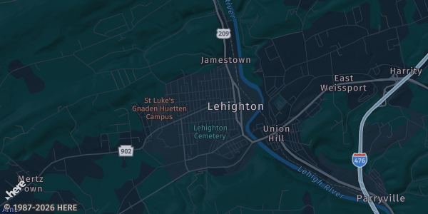 Map of Lehighton, PA. The exact address of TrailSide Events Roths Repacks Show is not known, so the map shows the area rather than a specific building.