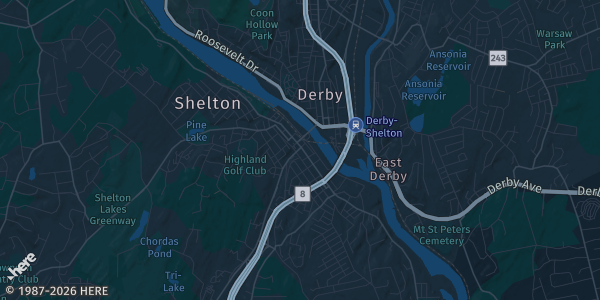 Map of Shelton, CT. The exact address of 41 Church St. is not known, so the map shows the area rather than a specific building.