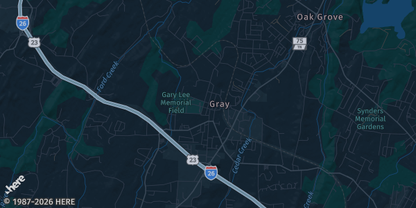 Map of Gray, TN. The exact address of Appalachian Fairgrounds is not known, so the map shows the area rather than a specific building.