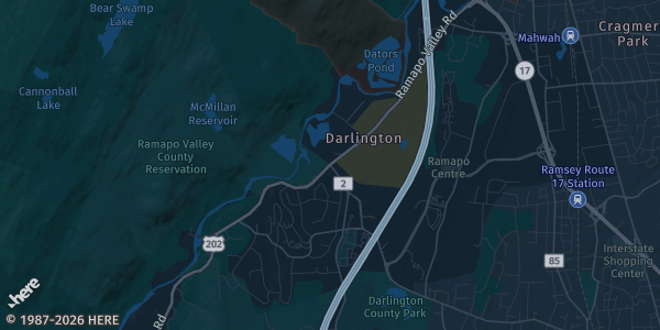 Map of Mahwah, NJ. The exact address of Double Tree Hotel is not known, so the map shows the area rather than a specific building.