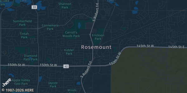 Map of Rosemount, MN. The exact address of Truplayerz Card Show is not known, so the map shows the area rather than a specific building.