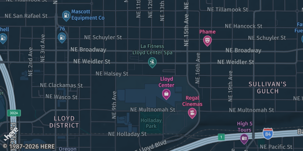 Map showing Lloyd Center in Portland, OR.