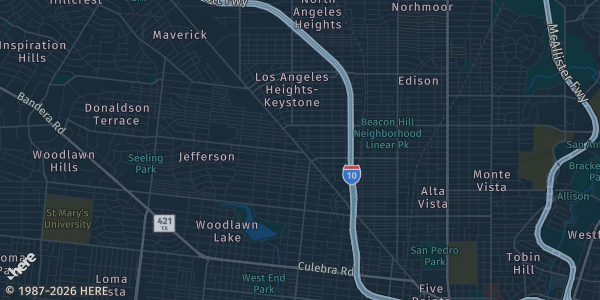 Map of San Antonio, TX. The exact address of UTSA H-E-B Student Union Center is not known, so the map shows the area rather than a specific building.