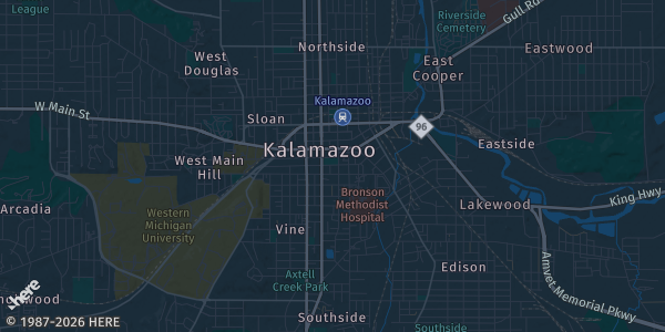 Map of Kalamazoo, MI. The exact address of Kalamazoo County Expo Center! is not known, so the map shows the area rather than a specific building.