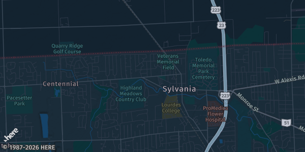 Map of Sylvania, OH. The exact address of Sylvania Tam O'shanter Sports Inc is not known, so the map shows the area rather than a specific building.