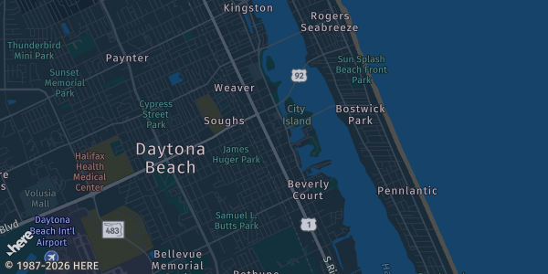 Map of Daytona Beach, FL. The exact address of Ocean Center is not known, so the map shows the area rather than a specific building.