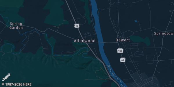 Map of Allenwood, PA. The exact address of Allenwood Social Hall is not known, so the map shows the area rather than a specific building.